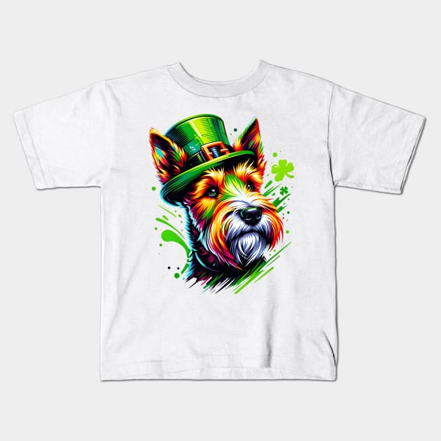 Welsh Terrier in Leprechaun Hat for St Patrick's Day Kids T-Shirt by ArtRUs